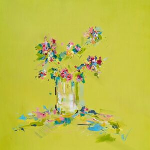 Flowers on bright green color